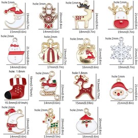 SUNNYCLUE 1 Box 30Pcs 15 Styles Christmas Pendant Charms Gold Plated Enamel Christmas Charms Alloy Christmas Charms Bulk Jewelry Findings for Earring Bracelet Necklace Jewelry Making Supplies Craft