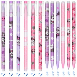 FRPABCF Erasable Gel Pen - Erasable Gel Pen Set, with Thermo-Sensitive Erase Ink, a Variety of Ink Colours and Barrel Designs, 0.7 mm Tip (Purple Cartoon 12 Erasable Pens)