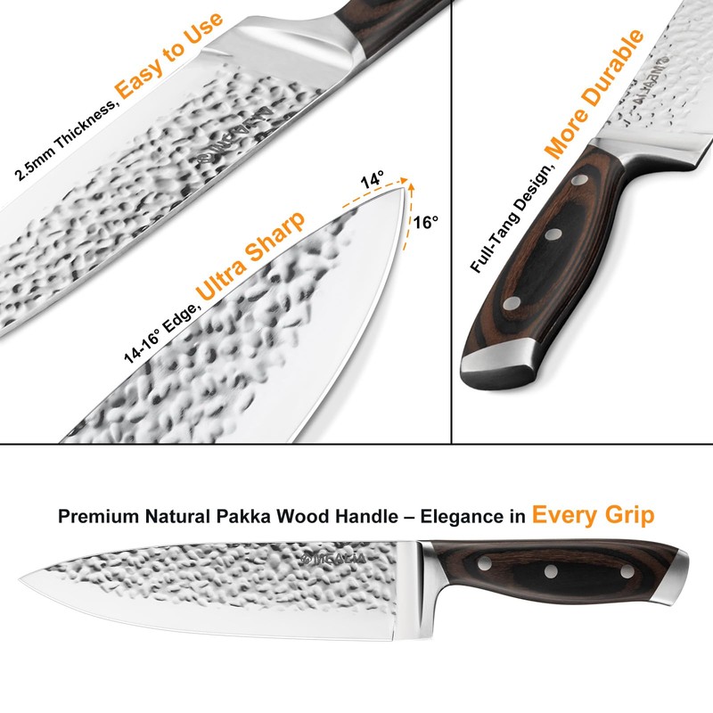 Mealia Kitchen Knife Set with Block, 15-Piece Professional Stainless Steel