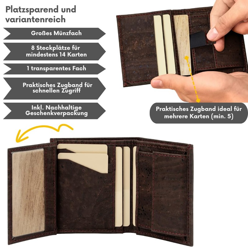 Simaru Cork Wallet, Slim Wallet with Pull Tab for Card