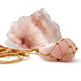DOJA Barcelona Raw Rose Quartz Pendant, Pack of 1 or 2, Raw Rose Quartz, Raw Minerals, Natural Healing Stone: Rose Quartz Relaxes Nerves and Strengthens Self-Esteem, Rose Quartz, Quartz