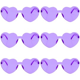 Fengek 6 Pcs Heart Shape Sunglasses Frameless Transparent Glasses Party Favors for Women, Purple