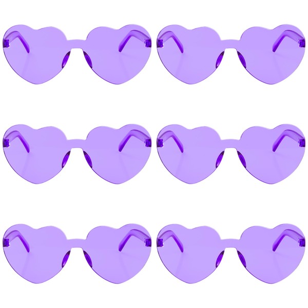 Fengek 6 Pcs Heart Shape Sunglasses Frameless Transparent Glasses Party