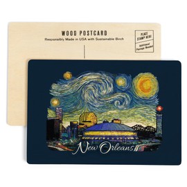 New Orleans, Louisiana, Starry Night City Series, (4x6 Birch Wood Postcards, 2-Pack Stationary, Rustic Home Wall Decor)