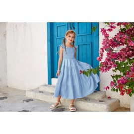 Girls Dresses Size 10-12 Smoke Ruffle Blue Casual Maxi Party Dresses for Girls