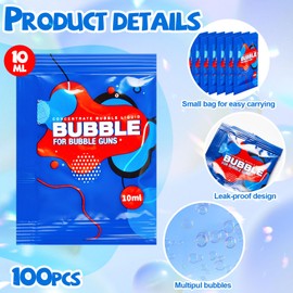 Halloscume 100 Pcs 10 ml Bubble Refill Solution Bubble Concentrate Bubble Gun Refill Liquid Refill for Bubble Wand Machine Kids Outdoor Activities Party Favors, Just Add Water