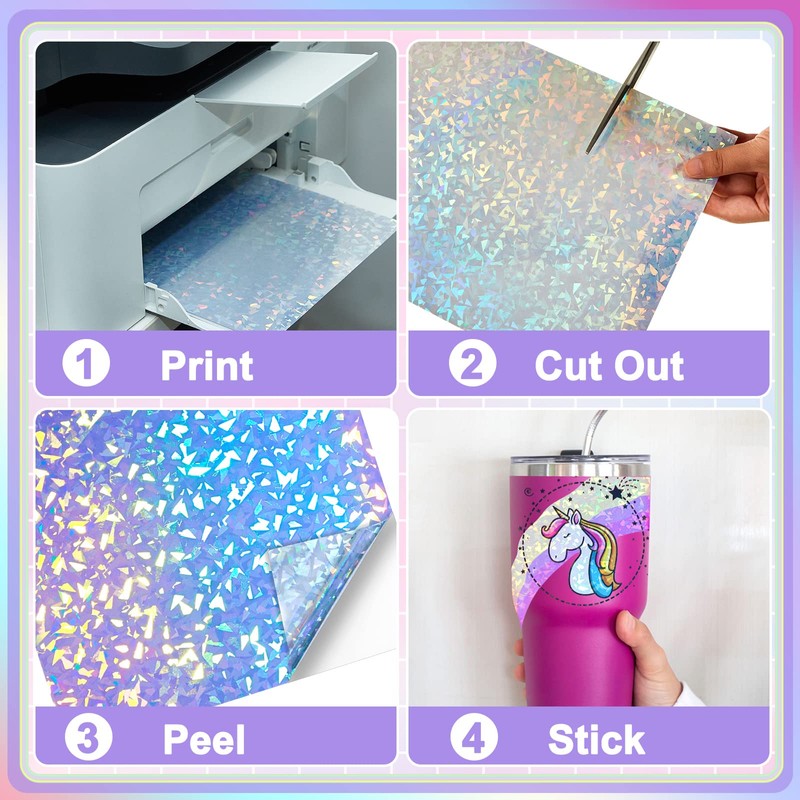 60 Sheets Printable Holographic Laminate Sheets Vinyl Sticker Paper Printable