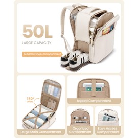 LOVEVOOK Travel Backpack for Women with Shoe Compartment, Puffer Carry on Backpack Flight Approved 50L Personal Item Travel Bag Fits 18inch Laptop, Waterproof Carry on Bags with 3 Packing Cubes