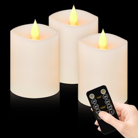 Woocodowe 3x4 inch Flameless Candles: Realistic Flameless LED, Battery-Powered Pillar Candles with Remote & Timer, Fake Candles for Fall Decor, (White, 3"*4"-3pcs)