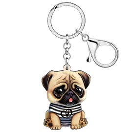 HUAGEO Acrylic Cartoon Pug Dog Keychain Backpacks Wallet Car Key Rings Cute Puppy Jewelry Gifts For Women Dog Lovers Charms (Coffee)