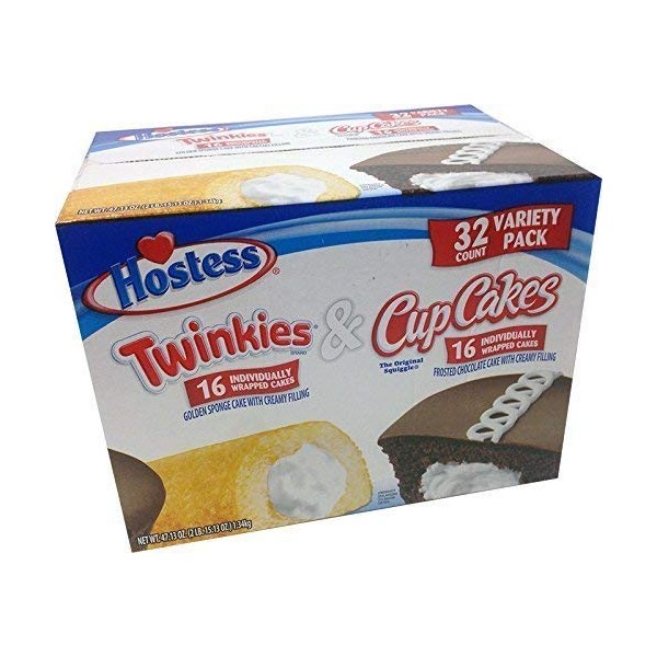 Hostess Twinkies & Cupcakes 16 Individually Each (Total 32 Wrapped Cakes) by Hostess