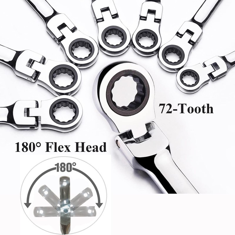 TR TOOLROCK 12pcs Flex Head Ratcheting Wrench Set- 8-19mm Metric