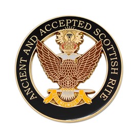 33rd Degree Double Headed Eagle Ancient & Accepted Scottish Rite Round Masonic Auto Emblem - [Black & Gold][3'' Diameter]