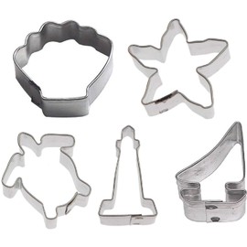 Mini Nautical Cookie Cutter 5 Piece Set from The Cookie Cutter Shop - Mini Seashell, Starfish, Lighthouse, Sailboat, Sea Turtle Cookie Cutters - Tin Plated Steel - Made in the USA