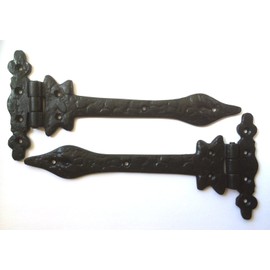 Black Antique Ornate Fleur-De-Lys Hinges - 9" (229mm) - 1 Pair