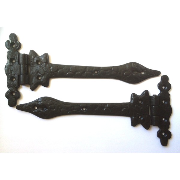 Black Antique Ornate Fleur-De-Lys Hinges - 9" (229mm) - 1