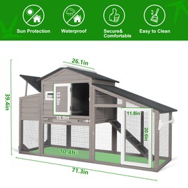Gowoodhut Chicken Coop with Run Mobile Large Nesting Box - Back Yard Wooden Chicken House Outdoor Poultry Cage, UV Proof Asphalt Roof