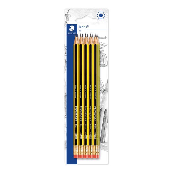 STAEDTLER 122-2 BK10 Noris HB Pencil with Eraser Tip, Double Stacked, Pack of 10