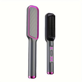 Anion Hair Straightener Brush Negative Ion Hair Straightening Styling Comb With LED Screen Anti-Scald Auto-Off, Fast Heating 30 Temp Settings For Home Travel & Salon, Mother's Day Gift Comfort Black curling irons hair curler Plug Unisex - Color: Pink