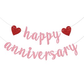 Happy Anniversary Banner, Anniversary Party Decorations, We Still Do, Happy Wedding Day Party Decoration Supplies Pink Red Glitter (Pink)
