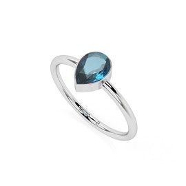 LUSTRE AND LIGHT Natural London Blue Topaz Pear Stackable Ring for Women in Sterling Silver, November Birthstone Jewelry Gifts for Her (US-7, Bezel-Set)