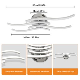 Sweier 24 W LED Ceiling Light, Curve Shape, 5-100% Dimming & 3 Colour Temperatures (3000K-6000K), Arc Silver Surface Mount, 2800LM Brightness, Easy Installation for Home, Office & Home
