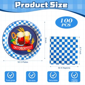 Havawish 100 Pcs Oktoberfest Plates and Napkins Oktoberfest Party Supplies Decorations Bavarian Themed Blue and White Party Tableware Set for Beer Festival, Serves 50