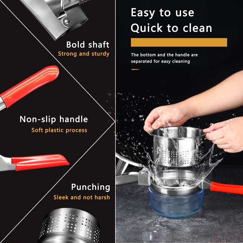 ZECARFA Stainless Steel Vegetable Squeezer, Upgrade Non-Slip Red Silicone Handle,Filling