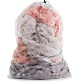 1 Pcs Drawstring Mesh Laundry Bag, Durable Laundry Net Washing Bag with Drawstring, 79x 68cm Extra Large Mesh Laundry Bag for Washing Machine Travel, Delicates, Bra, Toy Storage (WHITE)