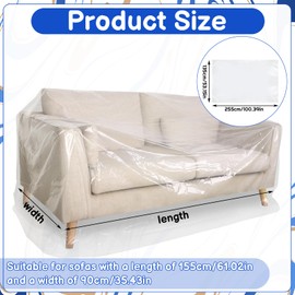 2 Pack Plastic Sofa Covers, 255 x 135cm Waterproof Sofa Protector Dustproof Transparent Couch Cover Thick Plastic Dust Covers for Furniture