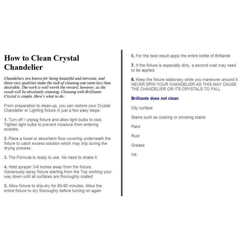 Brilliante Crystal Chandelier Cleaner - Manual Sprayer 32oz Environmentally Safe,
