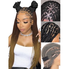 HANNE Full Lace Braided Wigs for Black Women Knotless Braided Wigs with Baby Hair 100% Handmade HD Lace Synthetic Box Braid Wig