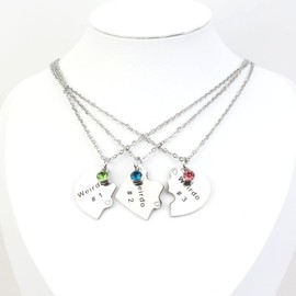 Ximerinf Weirdo 1 Weirdo 2 Weirdo 3 Weirdo 4 Necklace Heart Bff Necklace for 4 Best Friend Necklaces for 3 Sister Friendship Stainless Steel Jewelry, Glass, Cubic Zirconia