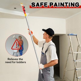 Guegine Multiangle Paint Brush Extender Holder, Extendable Paint Brush Kit, Extension Pole Attachments fits Most Rollers and Scrapers, Easily Reach Ceilings, Corner Edges(1.7m Max)