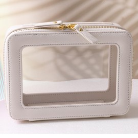 SANHECUN Toiletry bag waterproof cosmetic organizer with handle large opening for travelling car organizer (White)