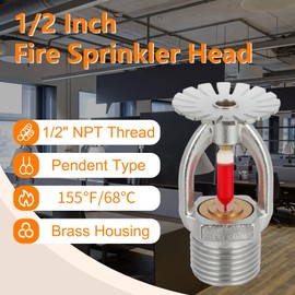 5pc Fire Sprinkler Head & Wrench, Pendent Type 155℉ (68°C) Fire Sprinkler Heads 1/2" NPT Thread K80 Quick Response Water Spray Down for Home/Commericial/Workshop/Residential/Factory (Pendent Type)