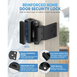Anobeyi Home Inside Door Reinforcement Lock, Inward Swing Front Door Security Lock for Apartment, Hotel - Screw Mounted Stop Latch Withstands 800lbs for Extra Home Safety & Privacy (Black-1PC)