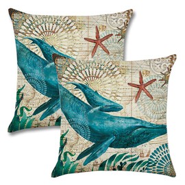 7ColorRoom 2pack Pillow Cases Whale Decor Ocean Theme Home Decorative Throw Pillow Covers 18"×18" Cushion Covers for Patio Sofa Couch (Whale)