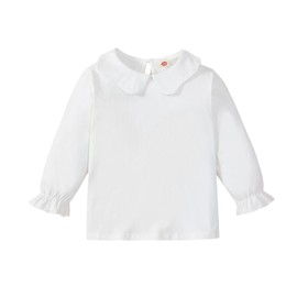 12M-6Y Baby Girls Ruffle Long Sleeves Solid Color Doll Collar T-Shirt Blouse Toddler Kids Basic Pullover Bottom Tops Cream