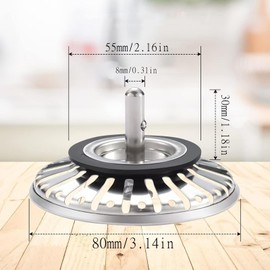 Kitchen Sink Drain Filter Stainless Steel with Handle, Anti-Clogging Kitchen Sink Plug, Quick Drain Odor, for US Standard 3.14inch Drain Pipe (2 Pieces)