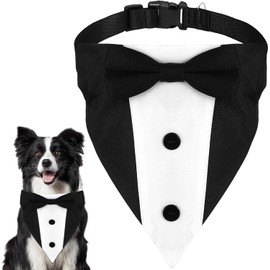 Dog Tuxedo, Tux Suit Dog Wedding Outfit Bandana with Bow Tie Collars for Small Medium Large Pet Dogs, Adjustable Dog Tux Formal Dog Costumes (Black, M)