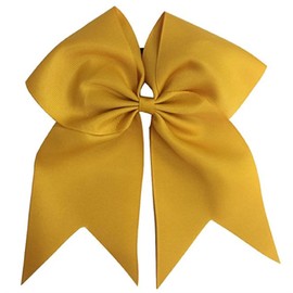 Kenz Laurenz Cheer Bows Cheerleading Softball Gifts, Team Bow with Ponytail Holder Complete your Cheerleader Uniform Strong Hair Ties Bands Elastics for Girls and Women, Gold (Pack of 1)