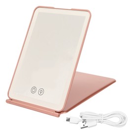Folding LED Makeup Mirror 3 Light Colors Stepless Dimming Touch Switch USB Rechargeable Mirror Rose Gold