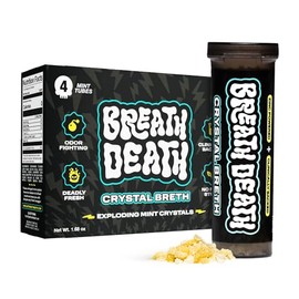 Breath Death Crystal Breth Breath Freshener Mints, Popping Peppermint Zinc Crystals for Bad Breath – Dentist-Formulated, All-Natural, Zero Calorie – 4 Tubes, 48 Servings