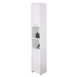 Basicwise Standing Bathroom Linen Tower Storage Cabinet, White,