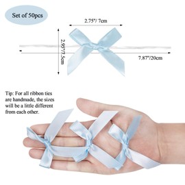 AKLVBL 50 Pack Blue Satin Ribbon Twist Tie Bows for Treat Bags, Gift Bags, Bakery Candy Bags and Package Decorating Ribbon Bow, Bowknot for Gifts