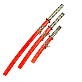 3-Piece Samurai Sword Set, Long, Medium & Short Sizes, Multi-Function Decoration & Training, Made with 1060/1065 Steel, Includes Stand