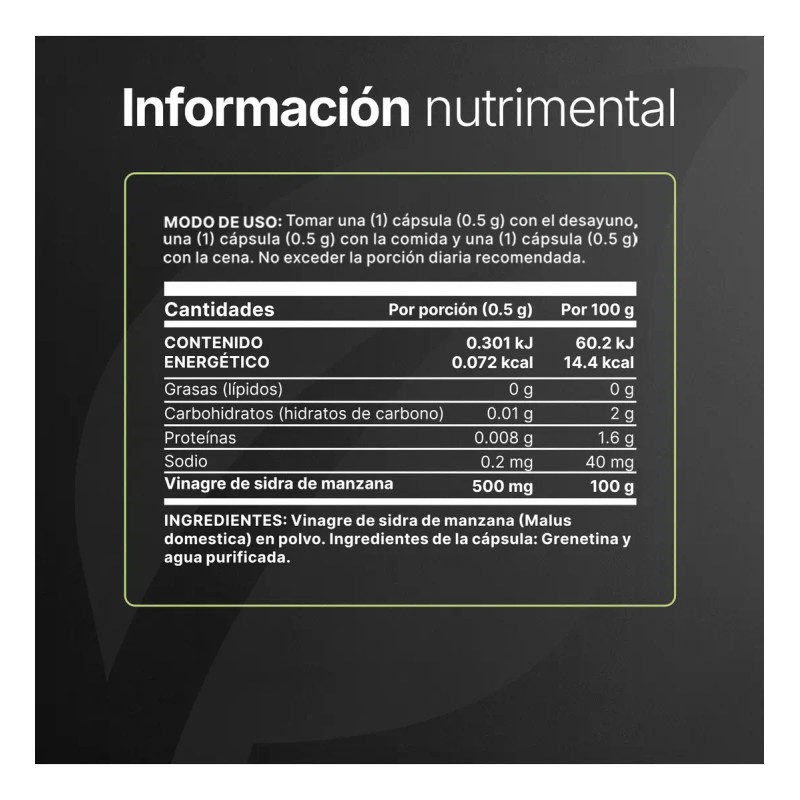 Vinagre Manzana 180 Cápsulas Ligereza Apoyo Digestivo Energía Natural Hombre