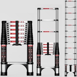 KOLL LINK Telescoping Ladder,12.5 FT Aluminum Lightweight Extension Ladder with 2 Triangle Stabilizers, Heavy Duty 330lbs Max Capacity