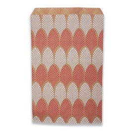 N'icePackaging 50 Qty 6" x 9" Decorative Flat Paper Gift Bags - Flamingo-Pink Leaf Pattern on Brown Kraft Bags - For Sales/Treats/Parties Cookies/Gifts